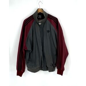 Vtg 80-90 Adidas Track Jacket Men XL Gray Red Trefoil Insulated Made in Malaysia